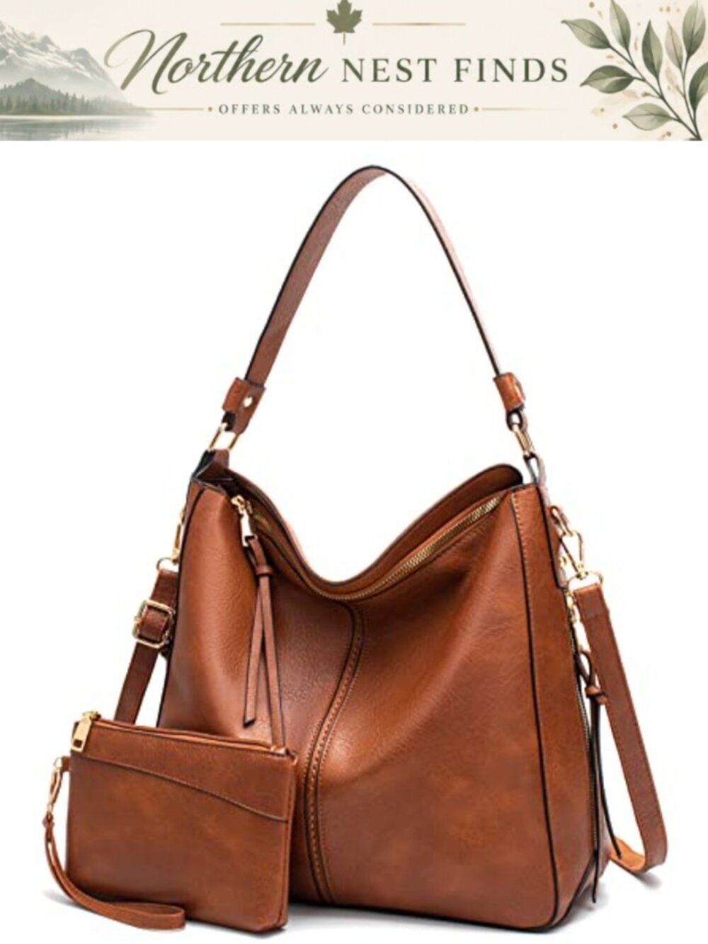 Vegan Leather Hobo Bag Set with Wallet Crossbody Shoulder Purse